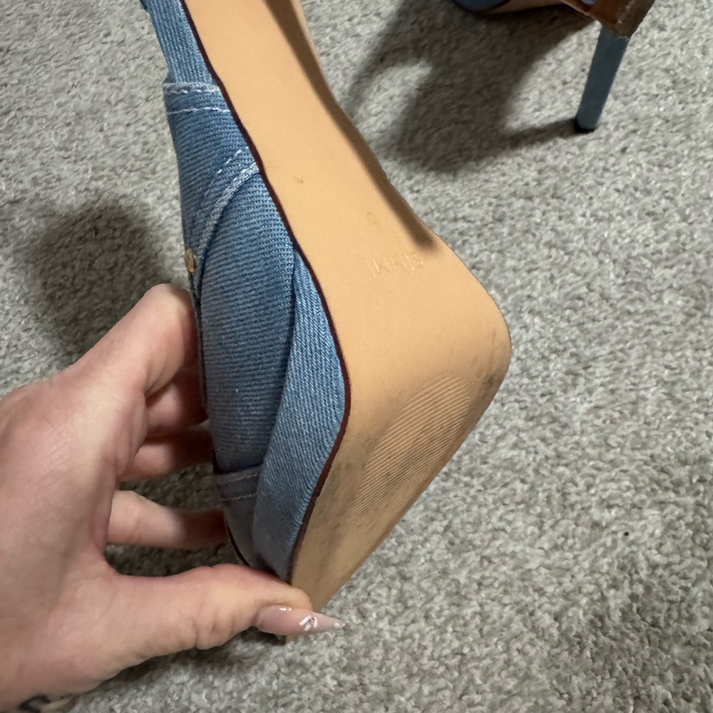 Pointed-Toe Denim Slingback Heels - Blue - Picture 5 of 6